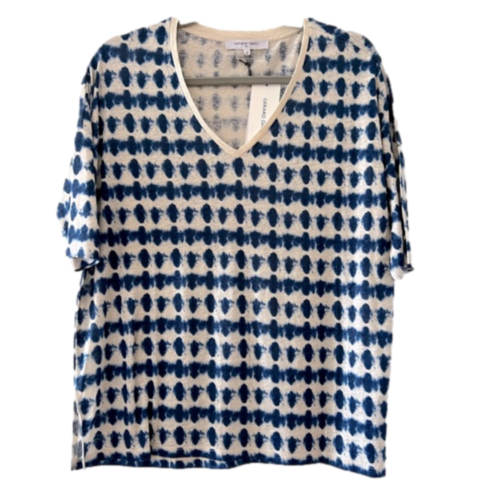 NEW Gerard Darel Appoline Abstract Print Linen V-Neck T-Shirt, Size Small - Picture 4 of 11